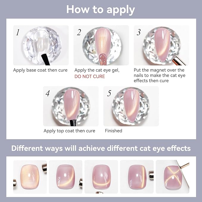 Cat Eye Gel Polish Silver Glass Jelly Magnetic Nail Polish Gel Smoothie Glitter Gloss Shine Holographic Color Velvet UV Gel Polish For Nail Art Manicure DIY At Home 12ml