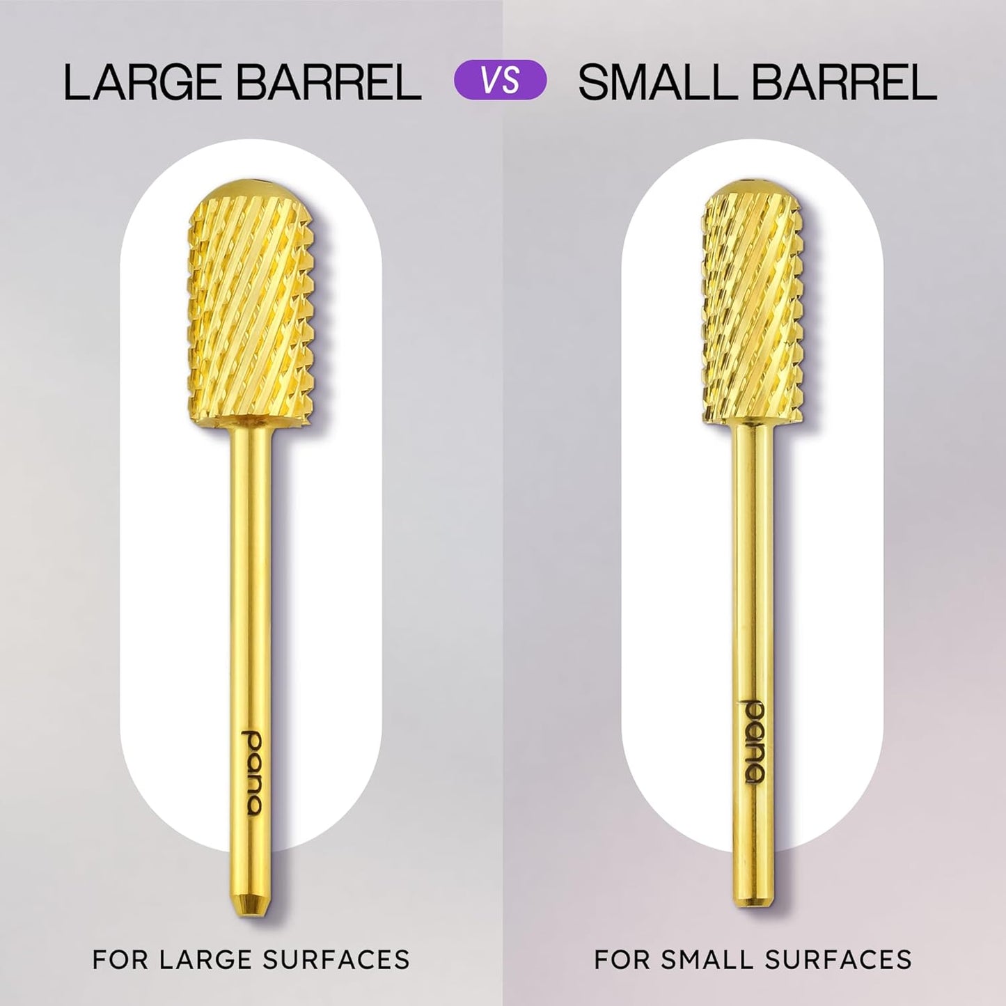 PANA 3/32" Shank Size Smooth Top Small Barrel Carbide - Nail Drill Bit for Dremel Machine Manicure Pedicure Nail Salon Tools Gel Polish & Acrylics Removal (Gold, Extra Coarse)