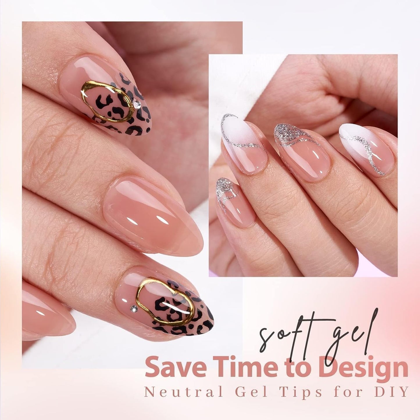 BTArtbox Short Almond Nail Tips - Soft Gel Nail Kit with Tip Primer Base, 160 pcs Brown Pre-colored Fake Nails with Gel Nail Glue and Top Coat Nail Extension Kit for Women's Gift