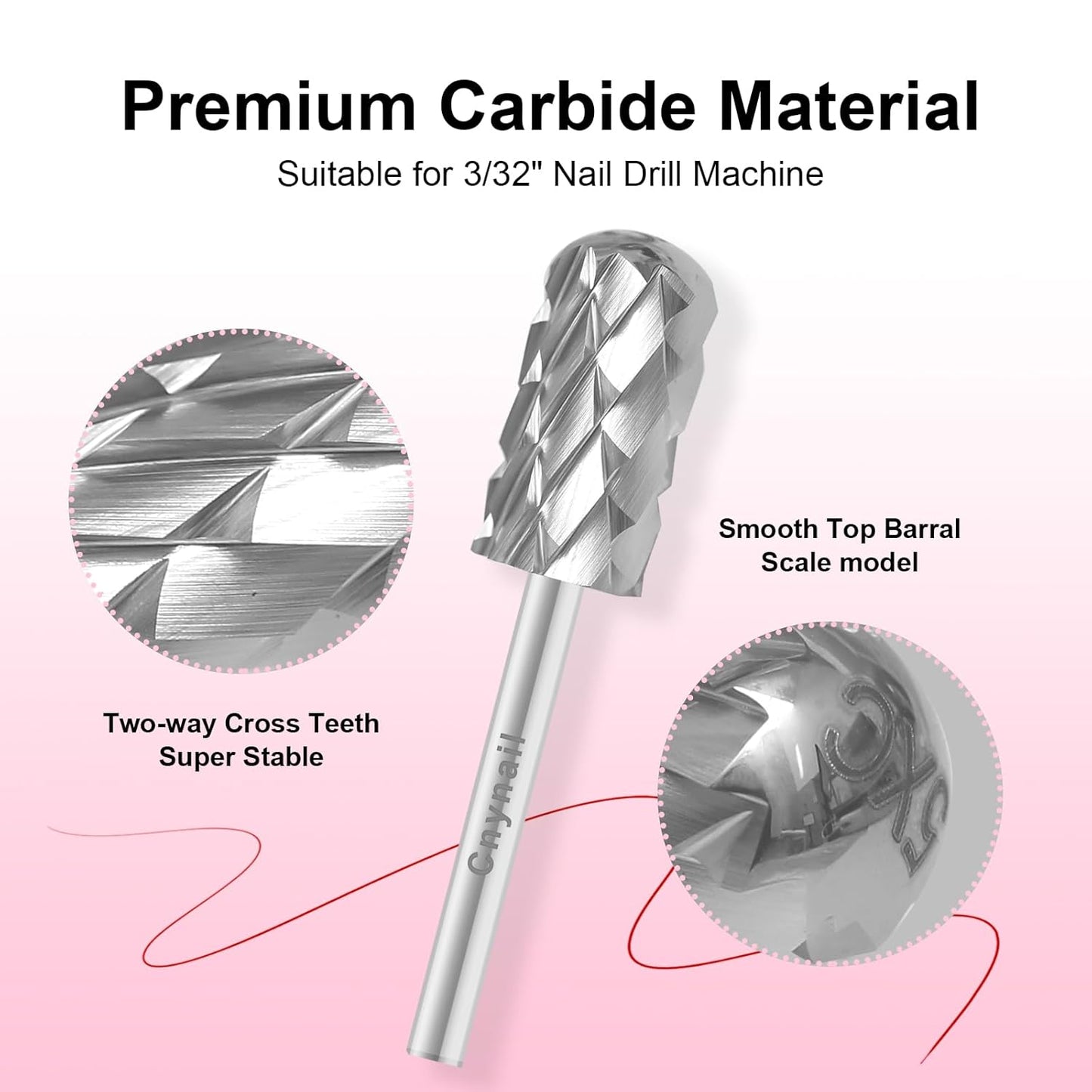 3/32" Large Barrel Smooth Round Top Tungsten Carbide Nail Drill Bit Safety Bit for Gel & Acrylic Removal, 2-Way Rotating Efile Tip, Salon Electric File Accessory (5XC Grit, Silver)