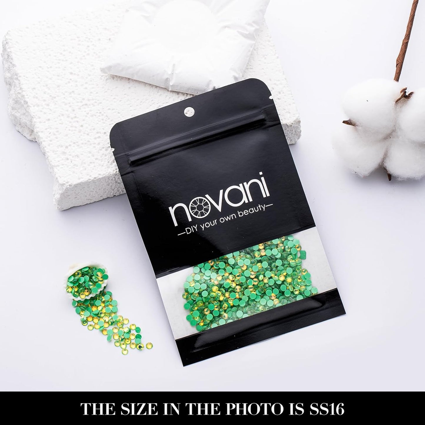 Novani 3000 Pieces Flatback Rhinestones Glass Round Gems F-Green Crystals for Nail Art DIY Crafts Clothes Shoes,SS16,3.8-4.0mm