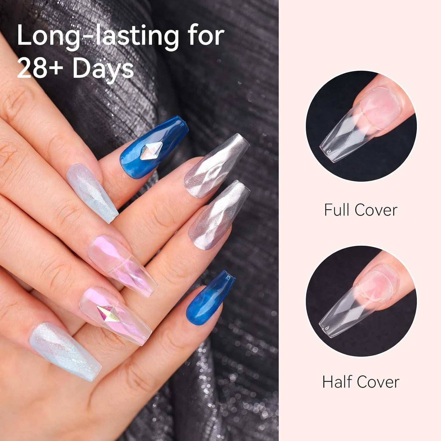 Makartt Medium Coffin Soft Gel Nail Tips: 120pcs 3D Diamond-Shaped Fake Nails Extension, 12 Sizes Full Cover Clear Press-On Tip, Natural Rhombus Lattice, Suit for Chrome Nail Powder