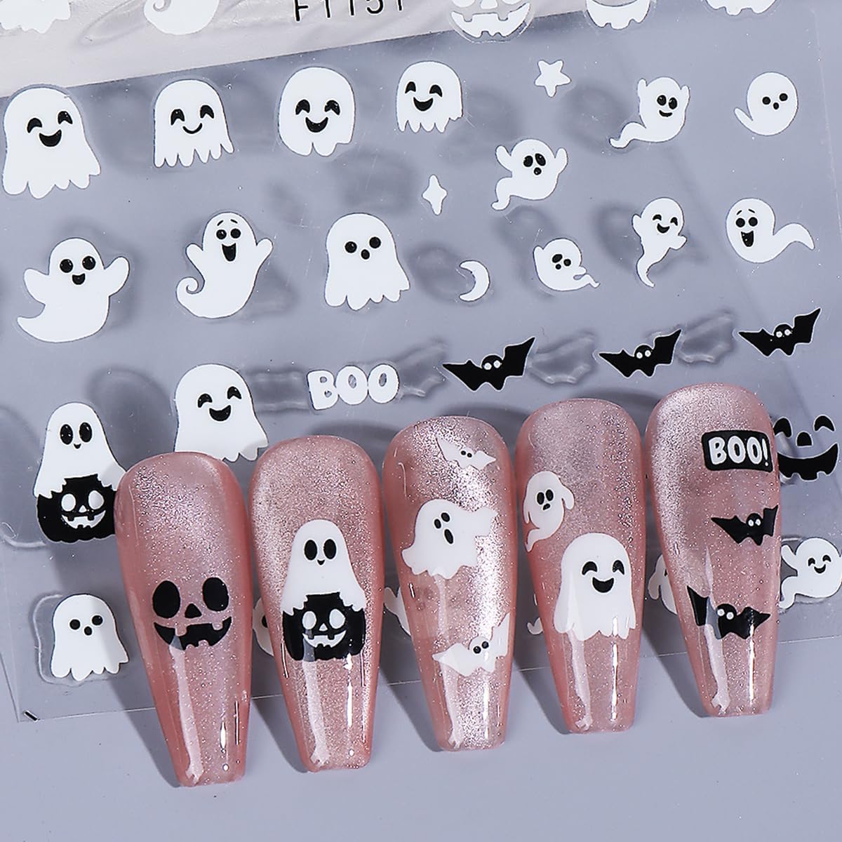 Halloween Nail Art Stickers Decals 3D Cute Luminous Ghost Nail Stickers 6PCS Glow in The Dark Bat Boo Ghost Design Halloween Nails Adhesive Sticker Manicure Nail Art Supplies for Nail Decorations