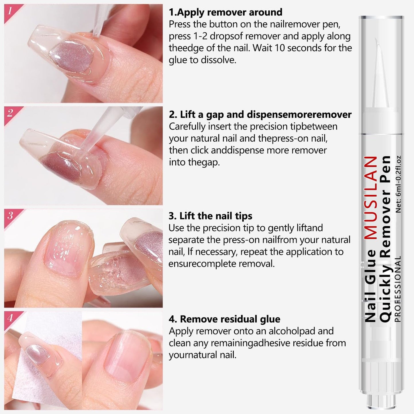 3 IN 1 Nail Glue Remover,3PCS 6ML Nail Glue Remover Pen For Press On Nails,Click Remove Pen Design,Click Glue Gel For Fake Nails Debonder Adhessive Not for Gel Polish Base Coat