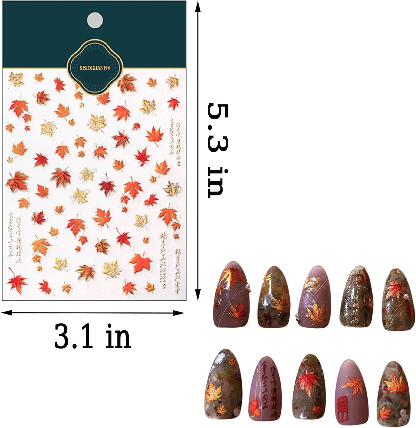 5D Embossed Jelly Maple Leaf Autumn Nail Art Sticker Gold-Stamped Autumn Leaf Nail Decal Fiery Red Maple Leaf Design Autumn Thanksgiving Sticker Women's Nail Art Decoration