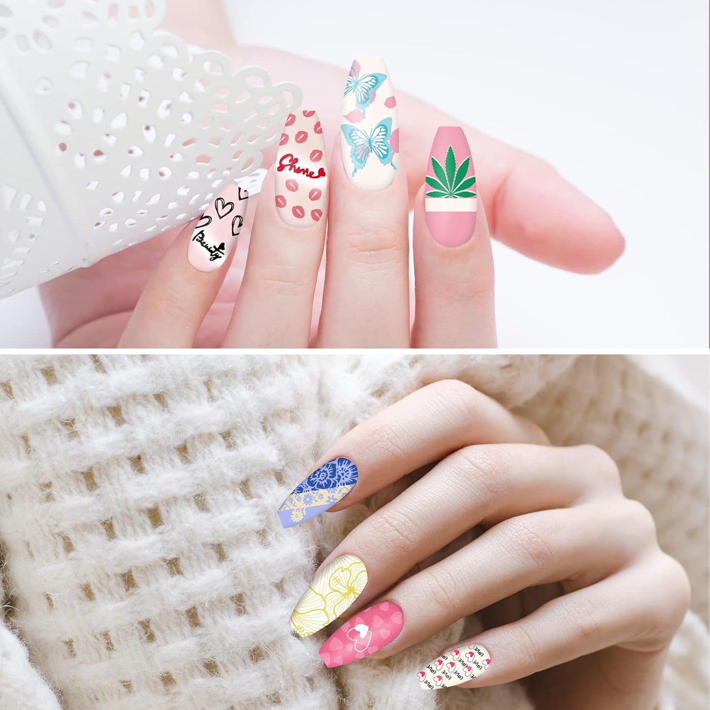 LoveOurHome Valentine Nail Stamping Kit 7pc Flower Butterfly Geometric Nails Stamping Plate Stencil with Silicone Stamper Scraper Stamp tools for Women Girls Kids
