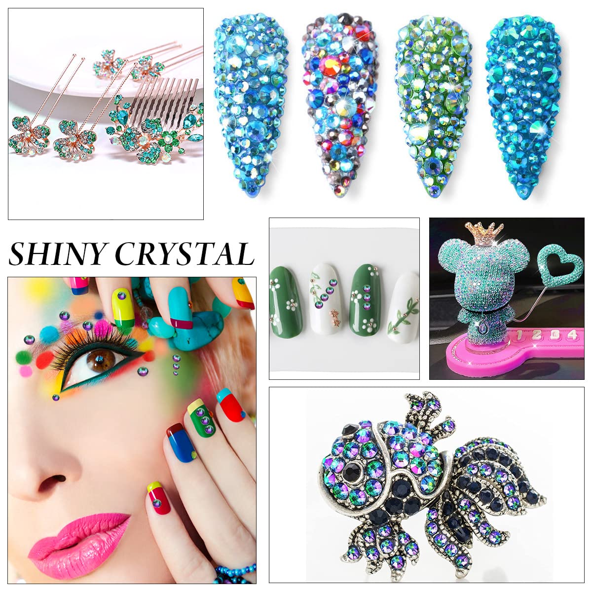 Novani Rhinestones 3000Pcs Flatback Crystal Round Loose Gemstones Glass Rhinestones for Crafts Makeup Nail Art Clothes Shoes DIY Decorations(SS10, 2.7-2.9mm,Green Flame)