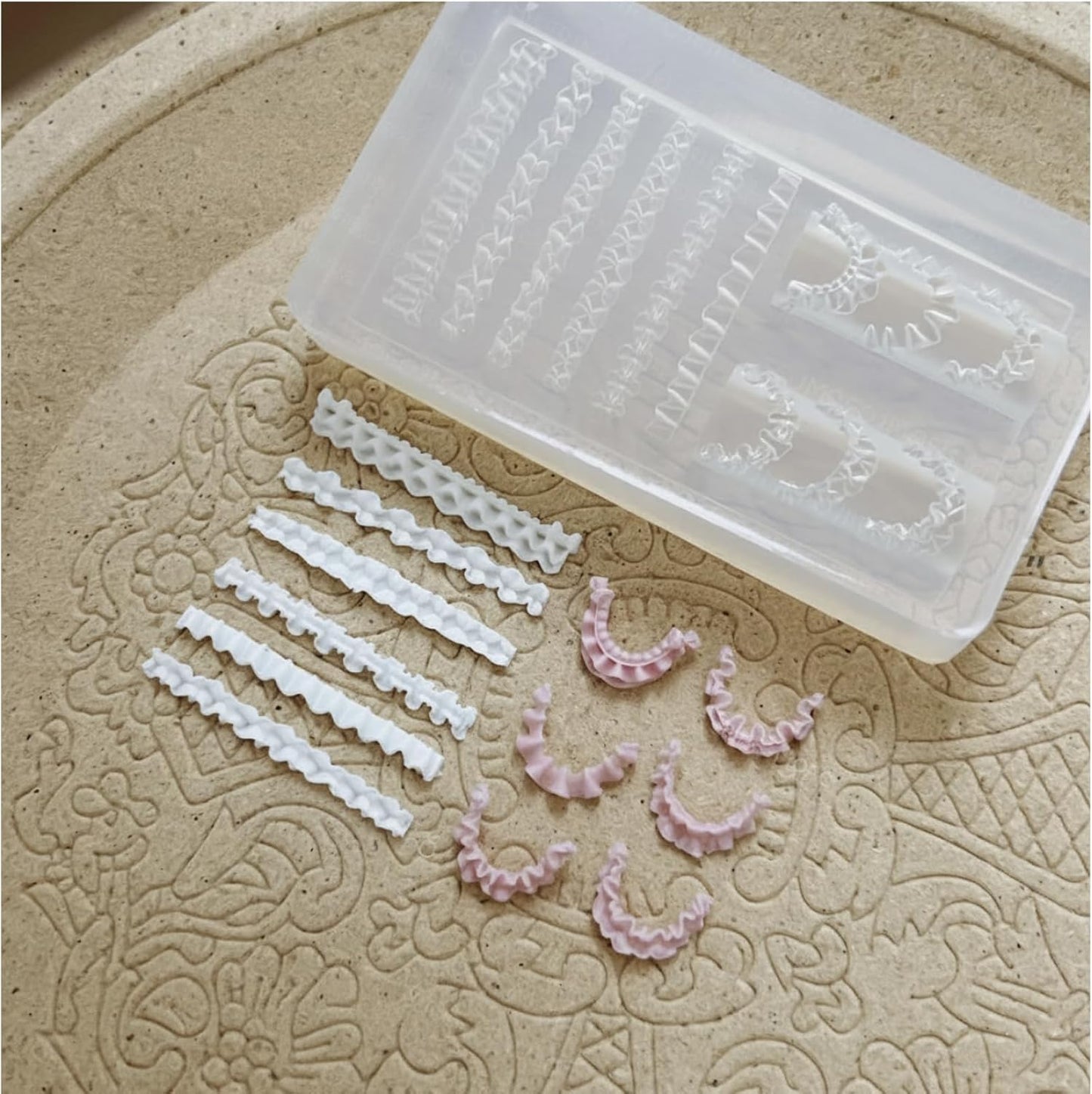 3D Lace Ruffle Nail Art Mold, Bowknot Flower Edge Soft Gel/Resin DIY Decoration Making, Clear Silicone Carving Tool for Acrylic & Gel Nail Extension Tips