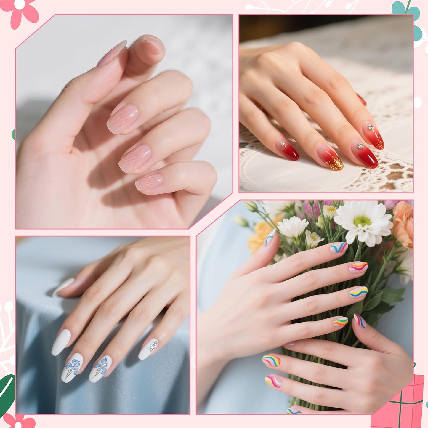 3Pcs Hard Gel Nail Brushes, Dual-Ended French Tip Nail Gels Liner Brush Rhinestone Handle Nails Brush, Builder Gel Liner Brushes for Professional Nails Art French Manicure Design