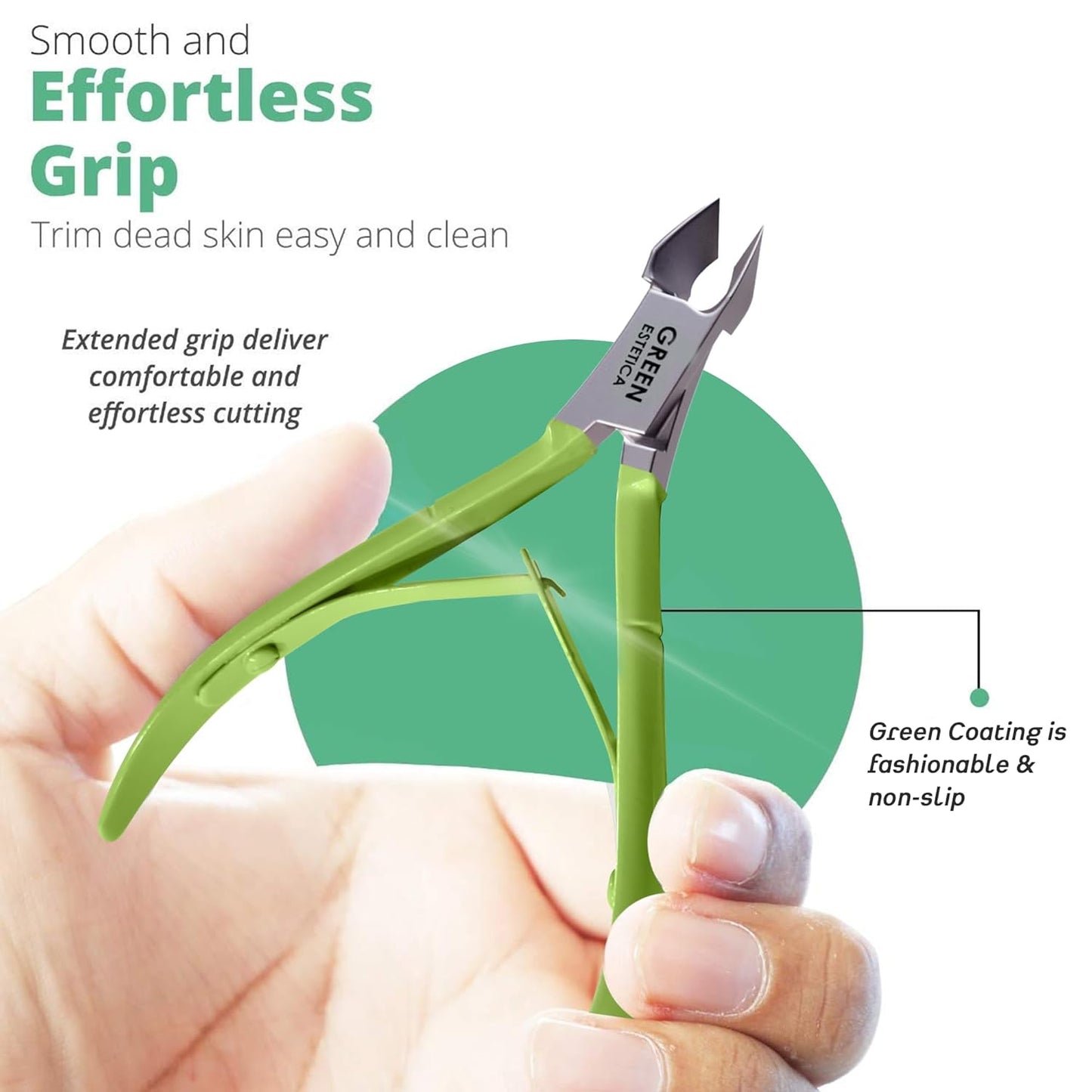 Professional Cuticle Trimmer with Cuticle Pusher Nail Cuticle Remover Nipper Silver Stainless Steel Sharp Blades Manicure Tools with Double Spring Nail Care Pedicure Nail Tools Home Spa (Green)