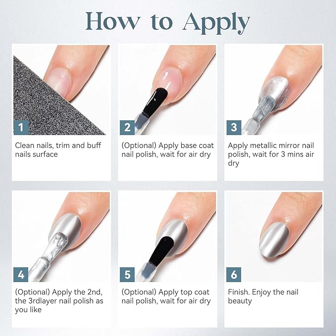 MIZHSE Silver Mirror Nail Polish, Quick Dry Metallic Nail Polish, Air Dry Fast Chrome Nail Lacquer Bright Color Oil-based Nail Art Manicure Home DIY