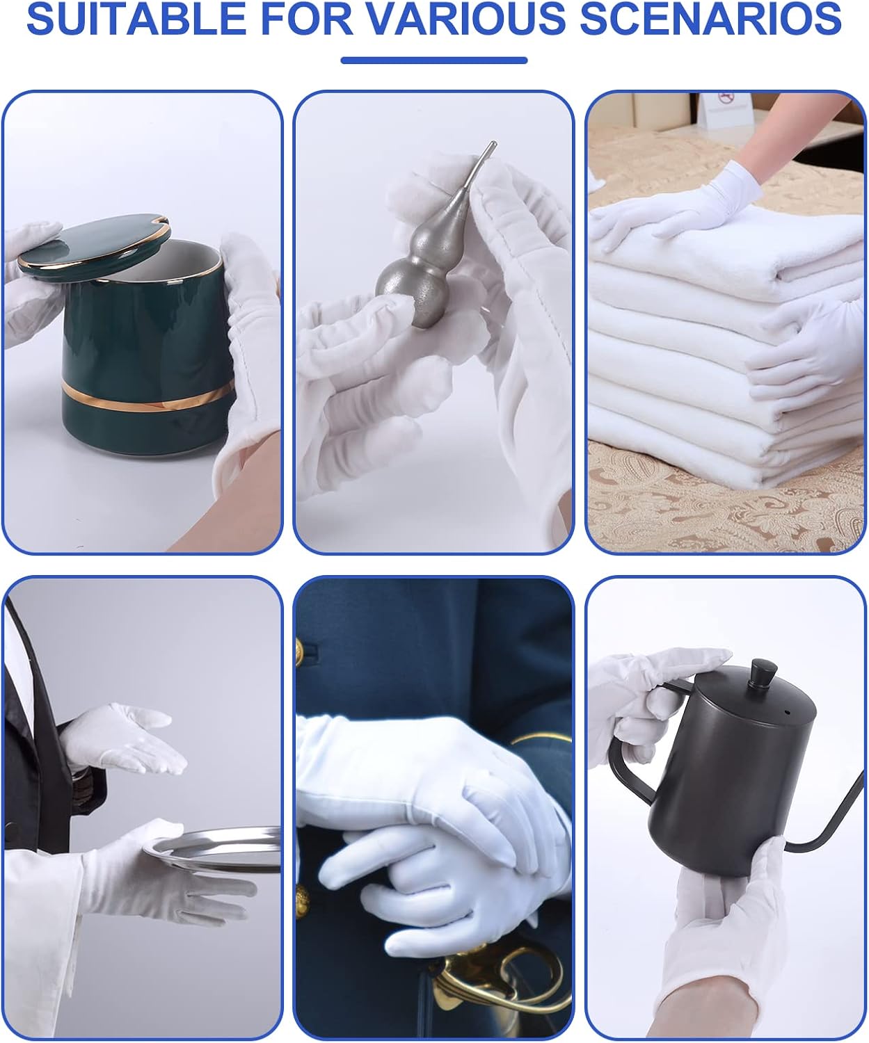 12 Pairs of White Cotton Gloves-Breathable and Comfortable Eczema Gloves, Moisturizing Spa Gloves,Jewelry Inspection Gloves,Suitable for Housework, Driving, Archives, Artwork Processing