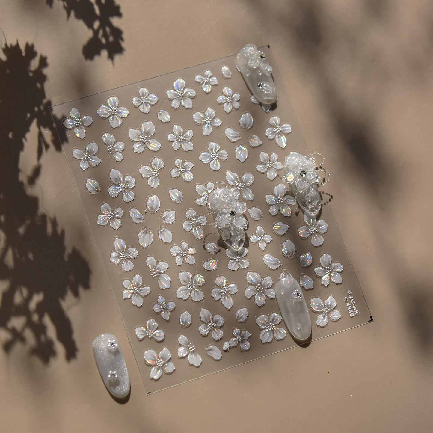 Flower Nail Art Stickers Decals White Flower Nail Stickers 1PCS Exquisite Shiny Shell Light Crystal Flowers Nail Decals Jelly Flowers Stickers for Nails Spring Summer DIY Manicure Nail Art Decorations