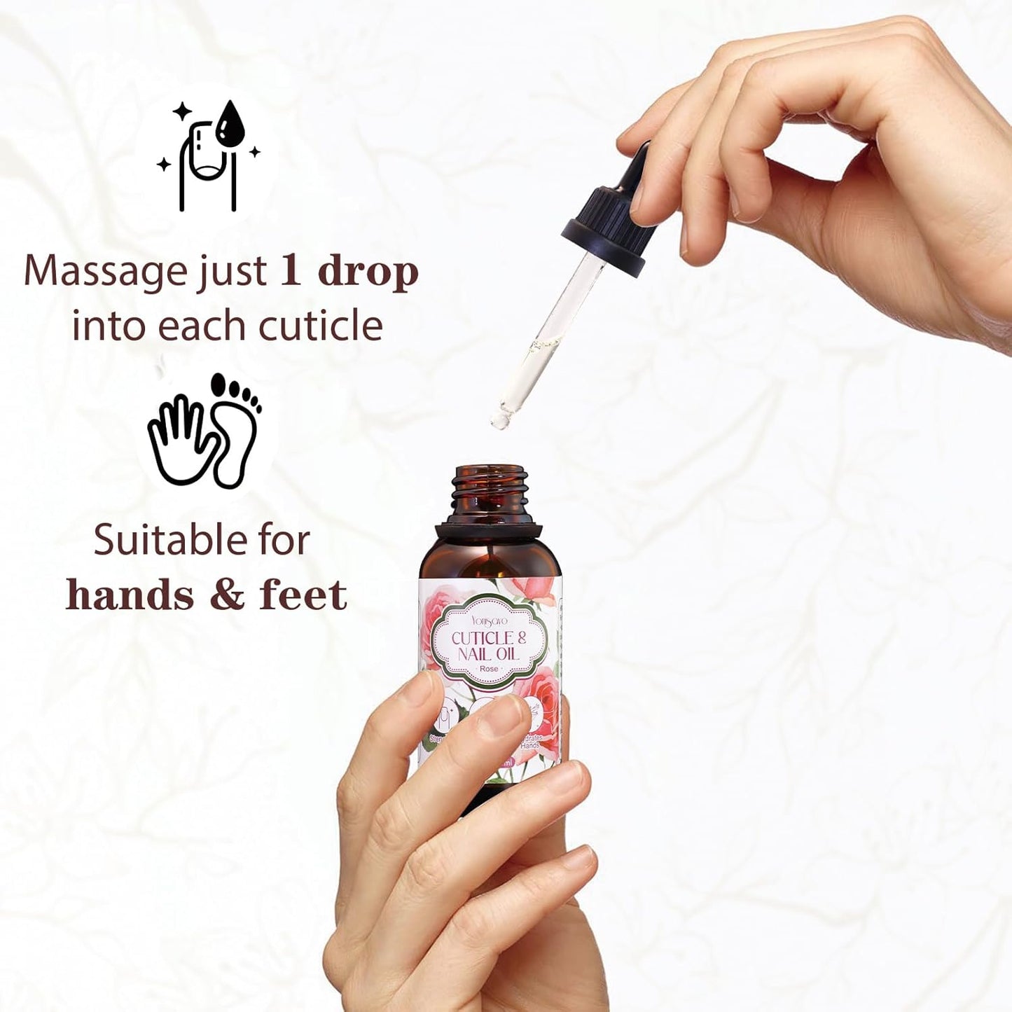3 in 1 Cuticle Oil, 3 Pack Rose Nails Care Oil to Strengthen Brittle Nails, Hydrate Dry Cuticles & Soften Hands, Fast-Absorbing