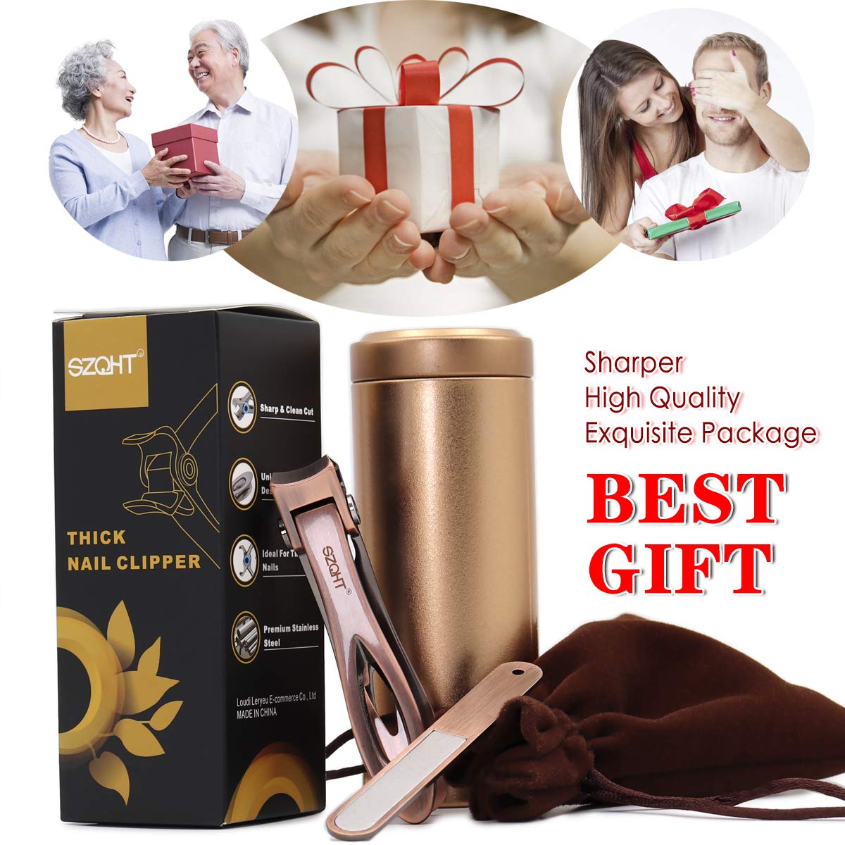 SZQHT Ultra Wide Jaw Opening Toenail Clippers Nail Clippers for Thick Nails Cutter for Ingrown Manicure Set,Pedicure Kit,Men & Women (Bronze)