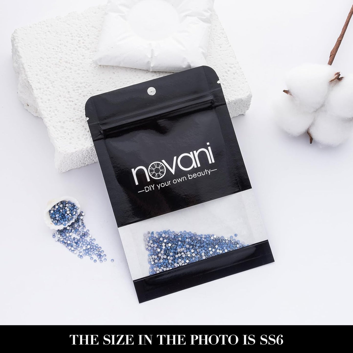 Novani 3000 Pieces Flatback Rhinestones Glass Round Gems Blue Opal Crystals for Nail Art DIY Crafts Clothes Shoes,SS6,1.9-2.0mm
