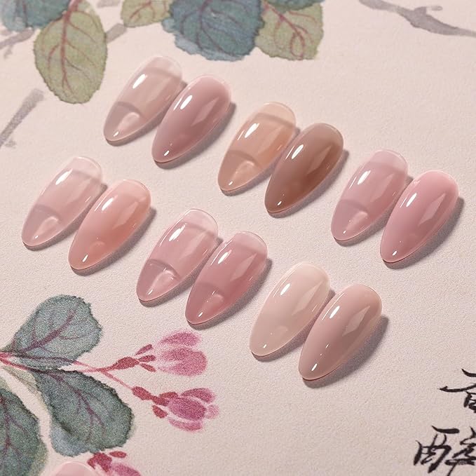GAOY Jelly Nude Pink Gel Nail Polish Set, 6 Transparent Colors Sheer Brown Soak Off UV Light Cure Gel Polish Kit for Salon and Nail Art DIY at Home