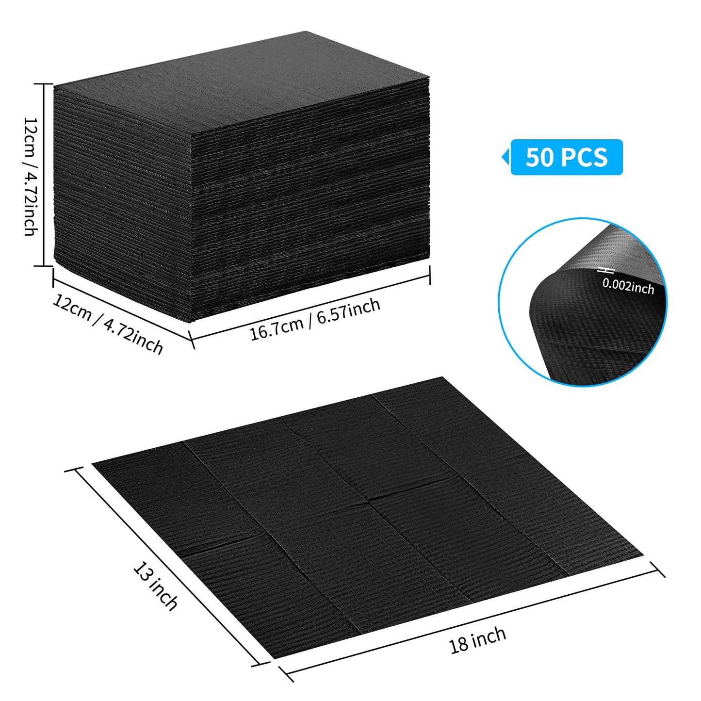 Gusnilo Nail Art Table Mat - Disposable Nail Paper Towels (50PCS) - Black Waterproof 3-Ply Nail Art Paper 13" X 18" Pads for Nail Table Decoration Kit, Nail Art Accessories
