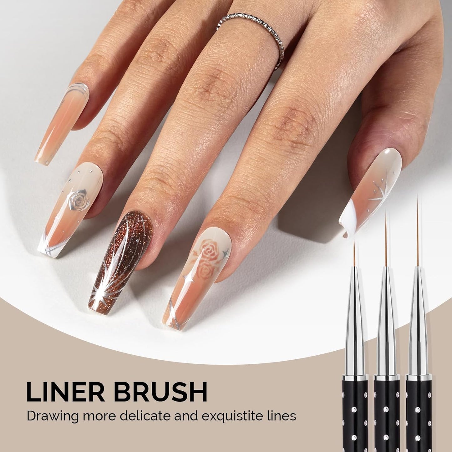 MelodySusie 6pcs Nail Art Brushes Set, Professional Pen Nail Gel Brush, Nail Extension and Builder Brush, Liner Brush 3 Sizes, Fashion Design for Home DIY Salon Use, Black