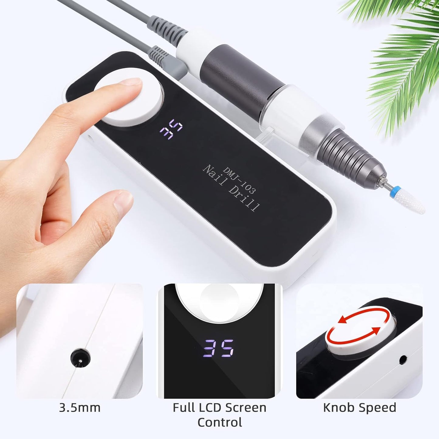 SAVILAND Electric Nail Drill 35000RPM: High Speed Portable Nail Drill Machine Nail File with Ceramic Corn Bit USB Rechargeable for Acrylic Gel Nails Removal Manicure Pedicure Kit for Home Salon White