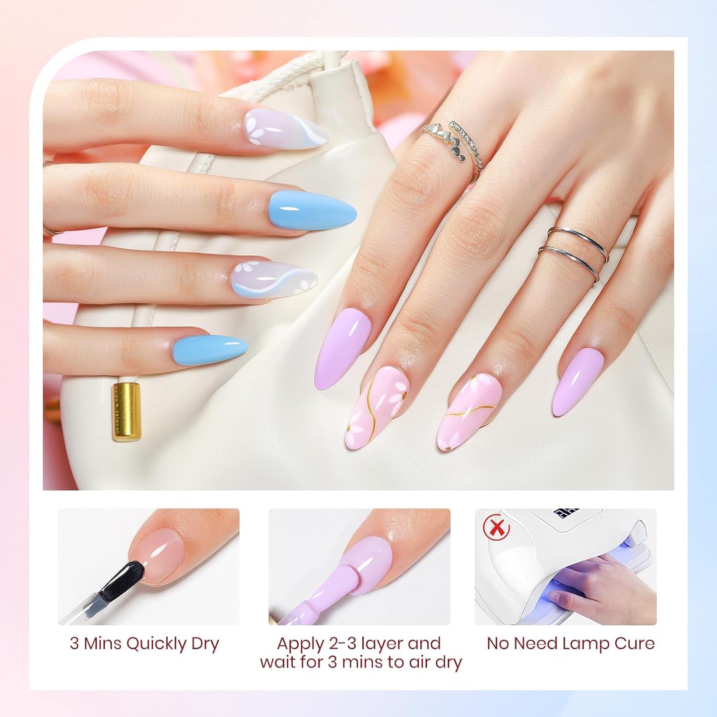 Pastel Nail Polish Set, Quick Dry Spring Summer Macaron Nail Polish Non Gel Air Fast Drying Fingernail Lacquer Natural Neutral Manicure DIY Salon Gift(Pink Yellow Purple Blue Green Colors)