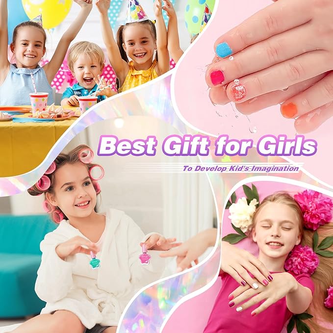 Kids Nail Polish Non-Toxic Nail Polishs Set For Girls Water Based Peel Off Quick Dry Nail Polish 6 Colors Nail Art Kits For Kids Age 3+ Girl Birthday Gift