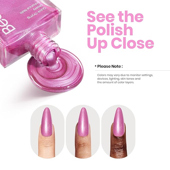 Beetles Sakura Pink Pearl Nail Polish - 15ml Quick Dry & Long Lasting Shimmer Art Effect for Nail Salon DIY at Home