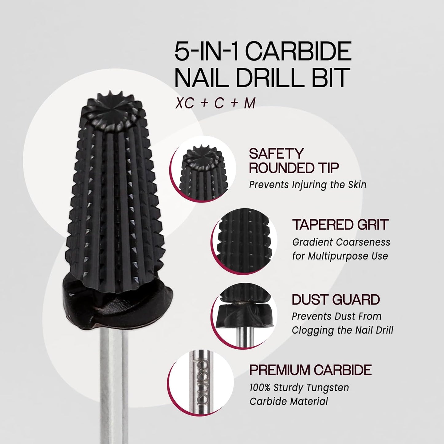 PANA 3/32" Shank 5-in-1 Nail Carbide Bit - (Triple Coarse - Extra Coarse Grit, DLC Black) - Two Way Rotate use for Both Left and Right Handed Fast remove Acrylic or Hard Gel Machine