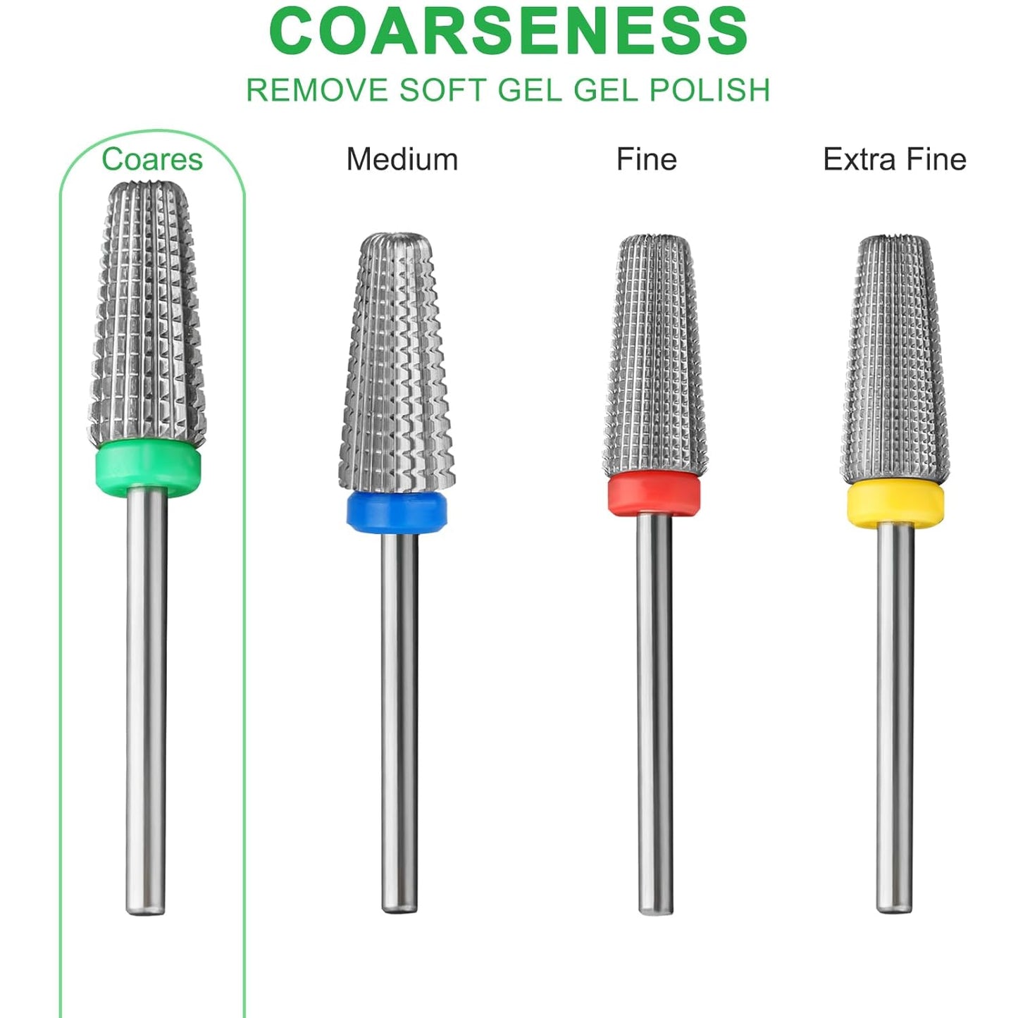 5 in 1 Nail Drill Bits, 3/32'' Professional Carbide Tungsten Multi-function Bits, Suitable for Manicure Pedicure Cuticle Gel Polishing, Technicians Bits (Coarse - C, Silver)