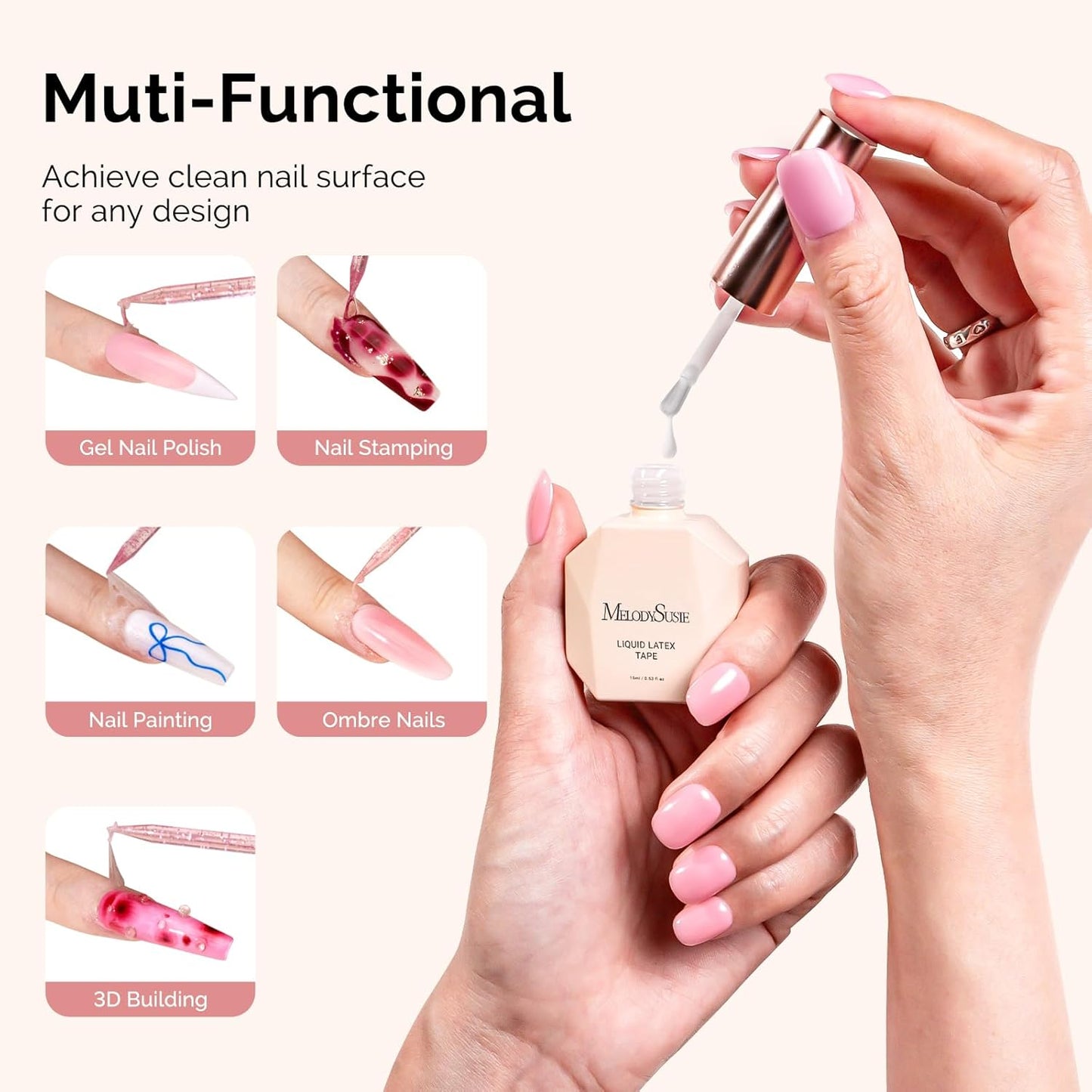 MelodySusie Liquid Latex for Nails, 15ml Peel off Fast Dry Cuticle Guard for Nail Polish with Plastic Nail Care Stick set, Skin Barrier Protector for Nail Art, Manicure Home DIY Salon, Gifts for Women