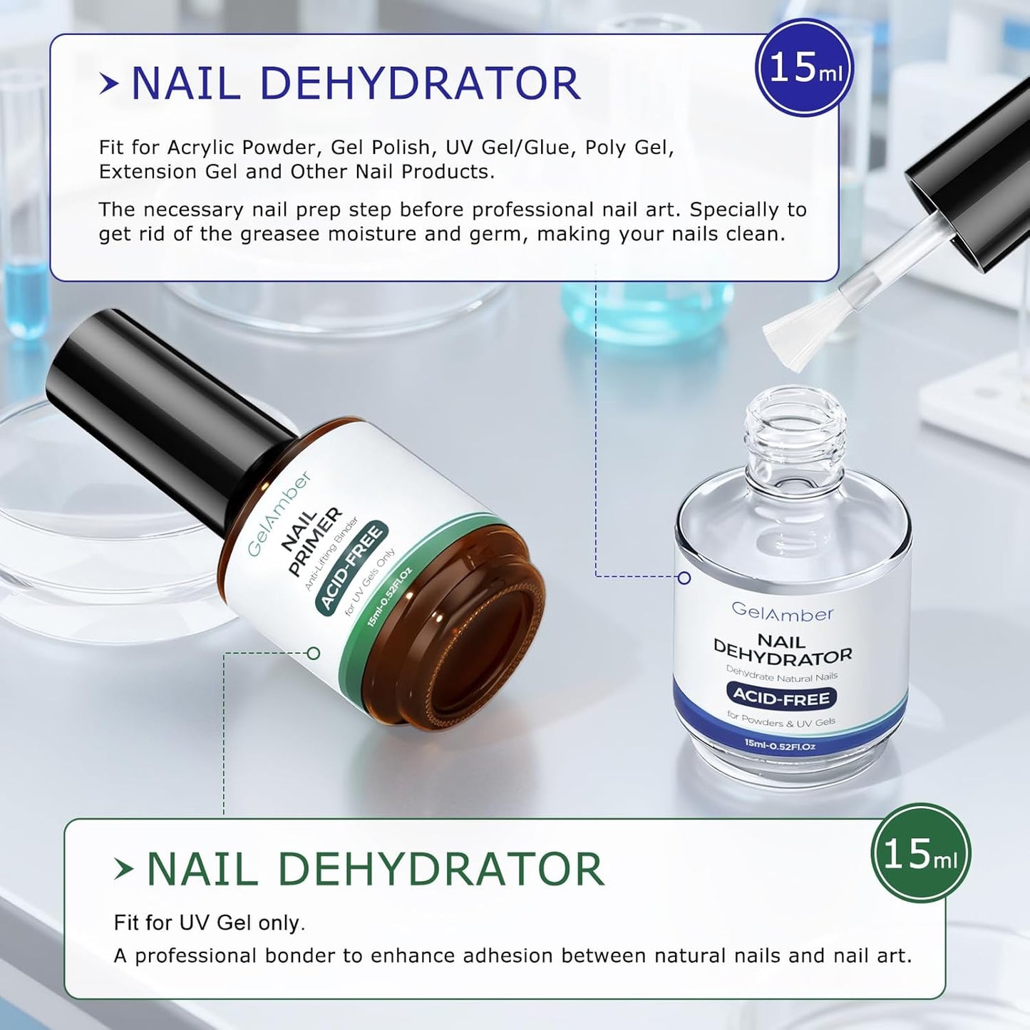 4Pcs 15ml Nail Primer and Dehydrator with Gel Base and Top Coat Set, Nail File, Acid-Free Glossy Durable Long-Lasting Finish Home DIY Nail Salon Nail Prep Kit Gift