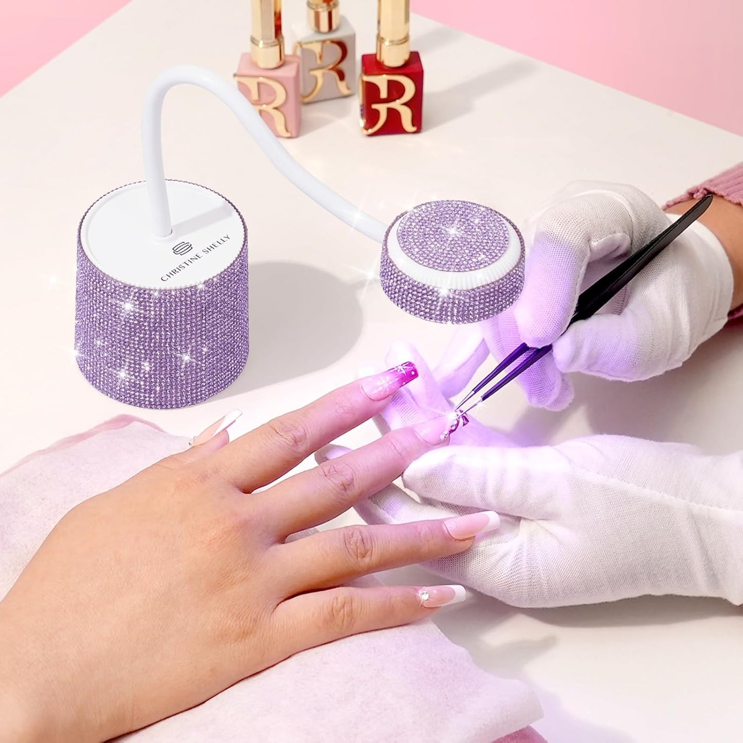 UV LED Nail Lamp, Mini UV Light for Gel Nails Polish, Rechargeable LED Flash Cure Nail Dryer, Quick Drying Goosenecks UV Nail Lamp for Home Nail Salon DIY Manicure, Purple Diamond