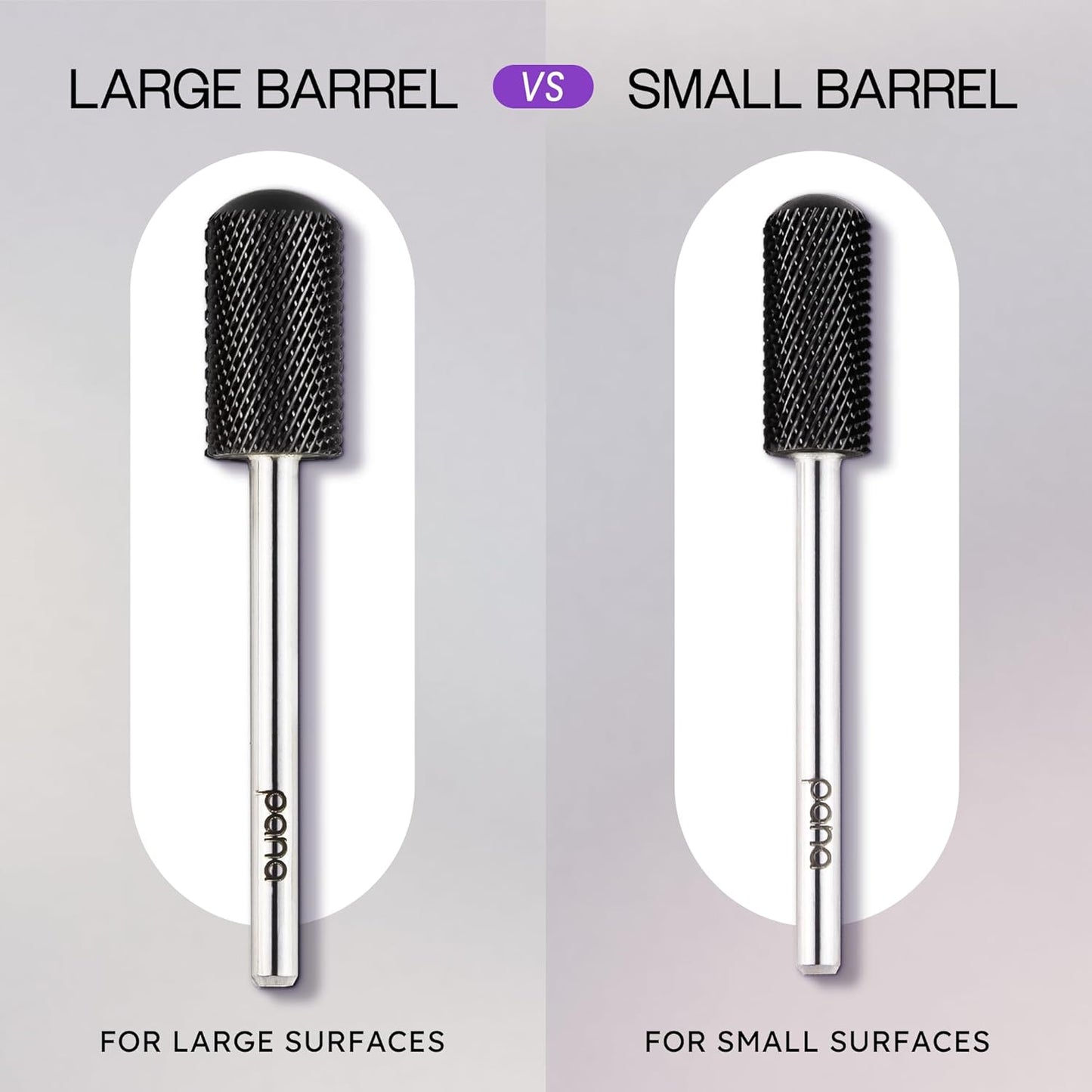 PANA 3/32" Small Smooth Round Top Safety Carbide Nail Drill Bit for Gel Polish & Acrylic Removal Nail Salon Manicure Pedicure Electric File Tools (Small Barrel - DLC Black, Fine)