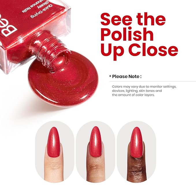 Beetles Red Nail Polish 15ML Quick Dry Glitter Fingernail Polish 4th of July DIY Salon Christmas for Women