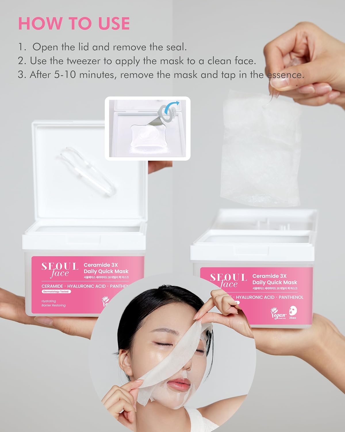 DERMAL Seoul Face Ceramide 3X Daily Quick Mask 36 Sheet – Korean Skincare Vegan Tencel Facial Masks - Intensive Moisturizing, Elasticity Mask Sheets with Hyaluronic Acid, Panthenol, Adenosine