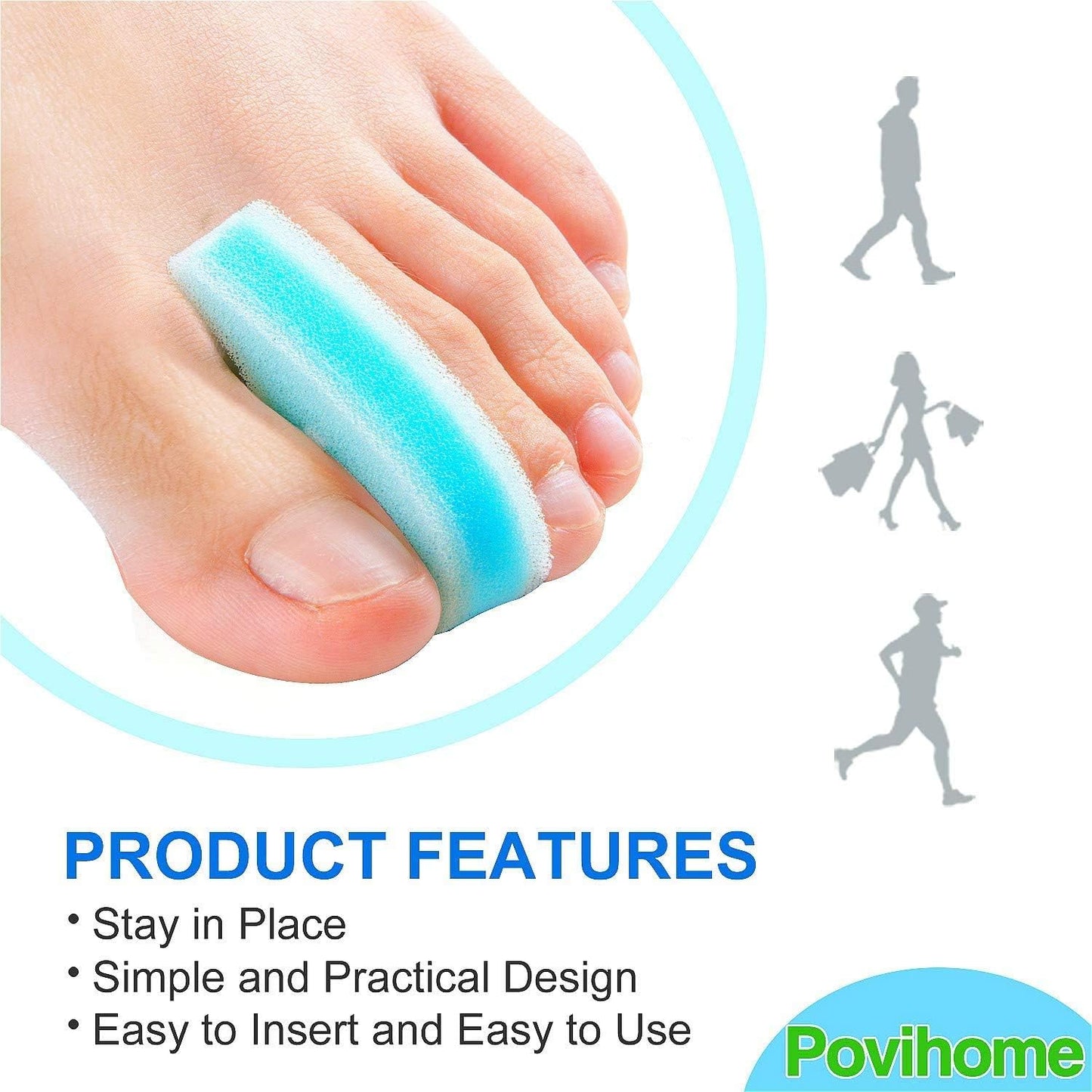 Povihome 10 Pack Foam Toe Spacers(2/5" Thick), 3-Layer Toe Separators - Large Size - to Align Crooked, Overlapping Toe, Relieve Corn, Blister and Reduce Irritation