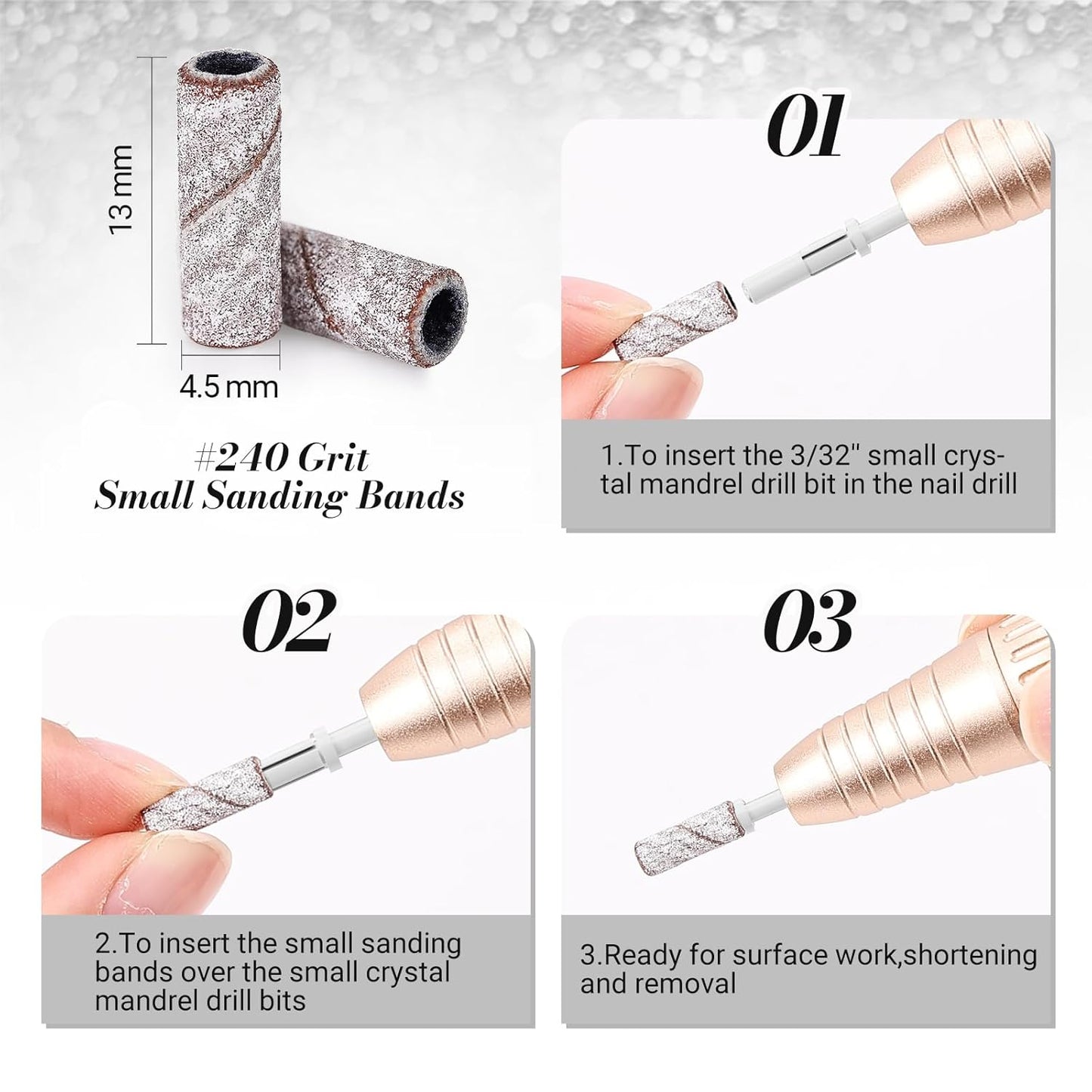 MelodySusie 50 Pcs Nail Drill Bits Small Sanding Bands with 3.1mm Mandrel Bit, 240 Extreme Fine Grit Nail File for Acrylic Nails Gel Manicures and Pedicure, Zebra