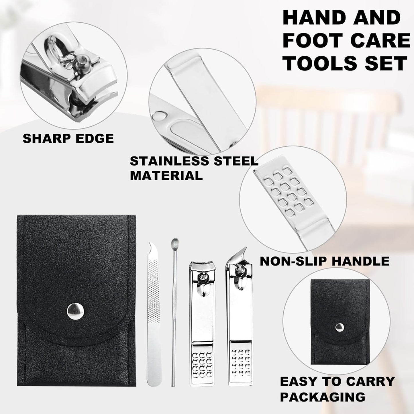 200 Sets Finger Nail Clipper Set Bulk,4 in 1 Black Adult Stainless Steel Travel Manicure Kit with Case Individually Wrapped Nail Clippers Bulk for Homeless,Hotel,Charity