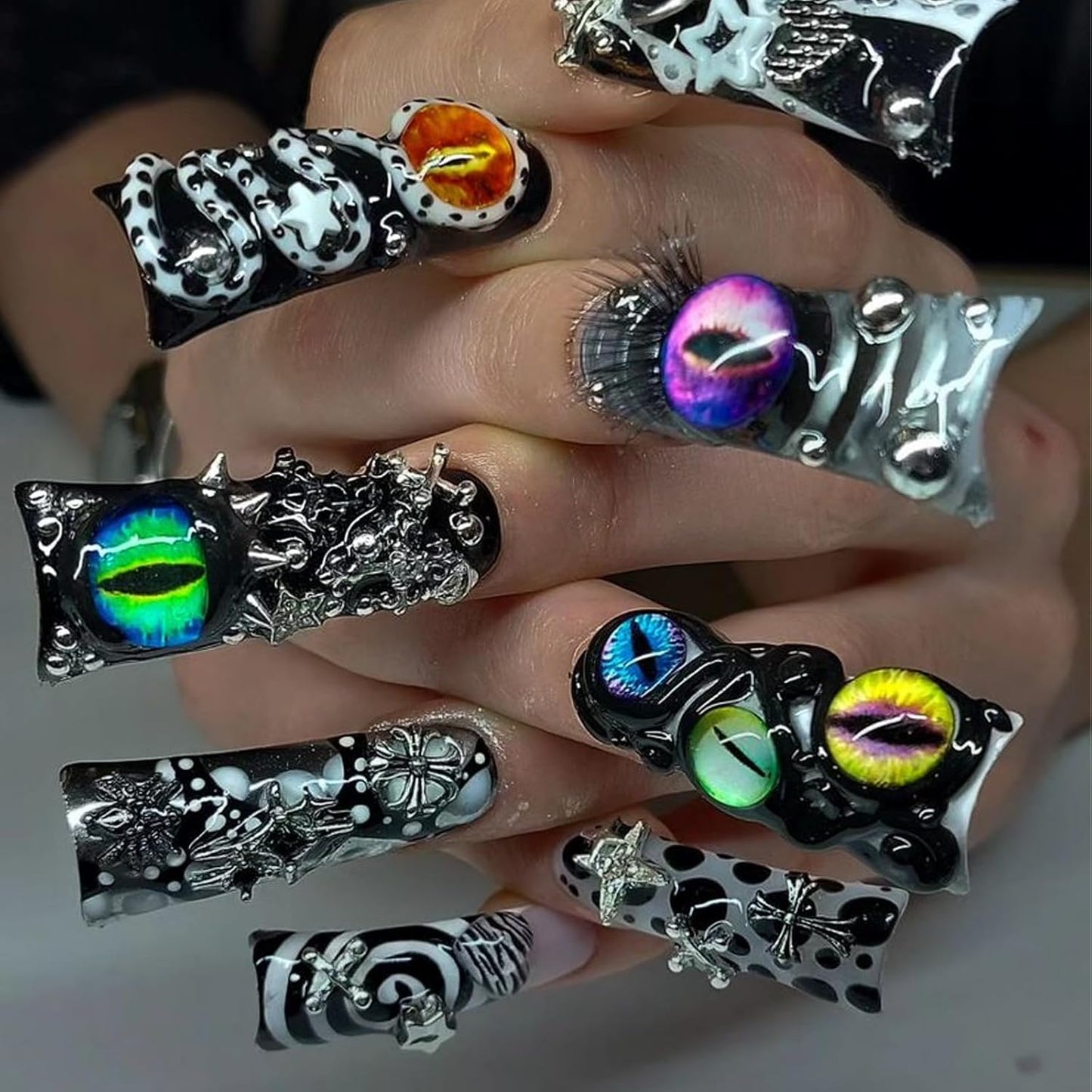 440PCS Nail Charms for Acrylic Nails,Puncture Charms Colourful Alphabet Beads Buttons Eye Nail Accessories Nail Art Supplies Manicure Craft DIY