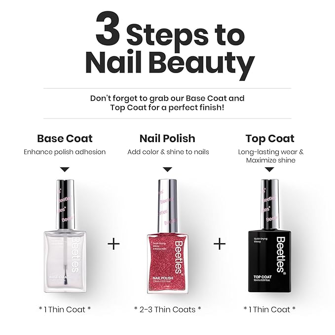 Beetles Glitter Nail Polish Set, 6 Color Silver Pink Gold Red Brown Black Quick Air Dry Nail Polish Natural Elegant Nail Lacquer Manicure DIY Nail Art Salon Christmas Gifts For Women