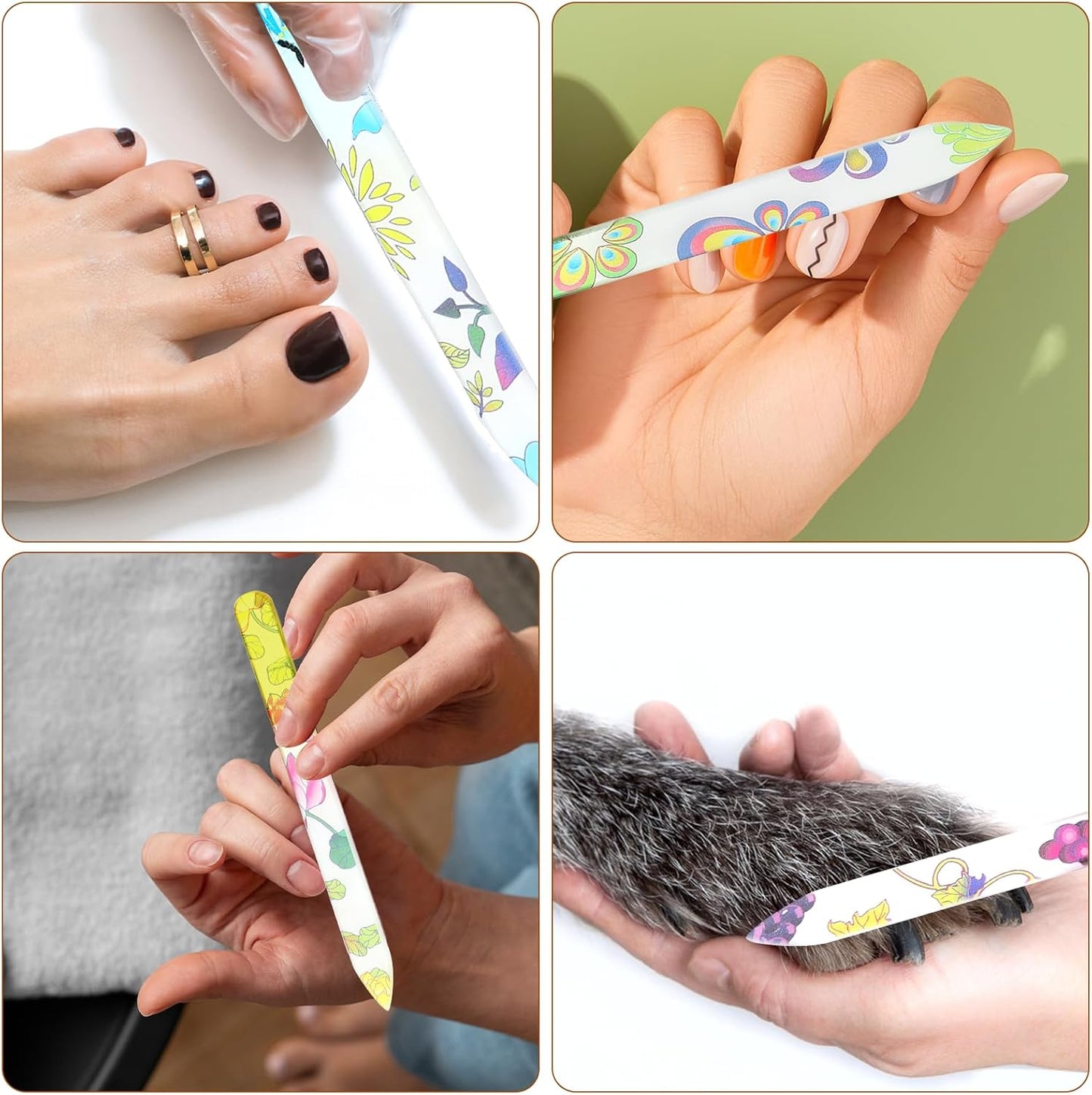 5 Pack Glass Nail File with Case Crystal Nail File Buffers Mixed Color Double Sided Glass Fingernail Files Cuticle Pusher Manicure Set for Women