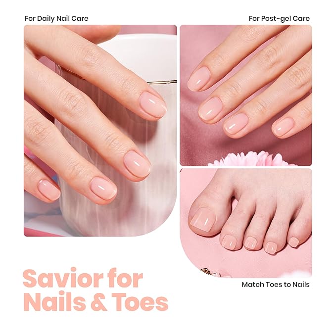 Beetles Nail Polish - Nude Nail Polish Pink Jelly Nail Concealer Fast Dry Quick Natural Nail Strengthener and Growth Treatment for Thin and Damaged Nails,0.51 FL OZ