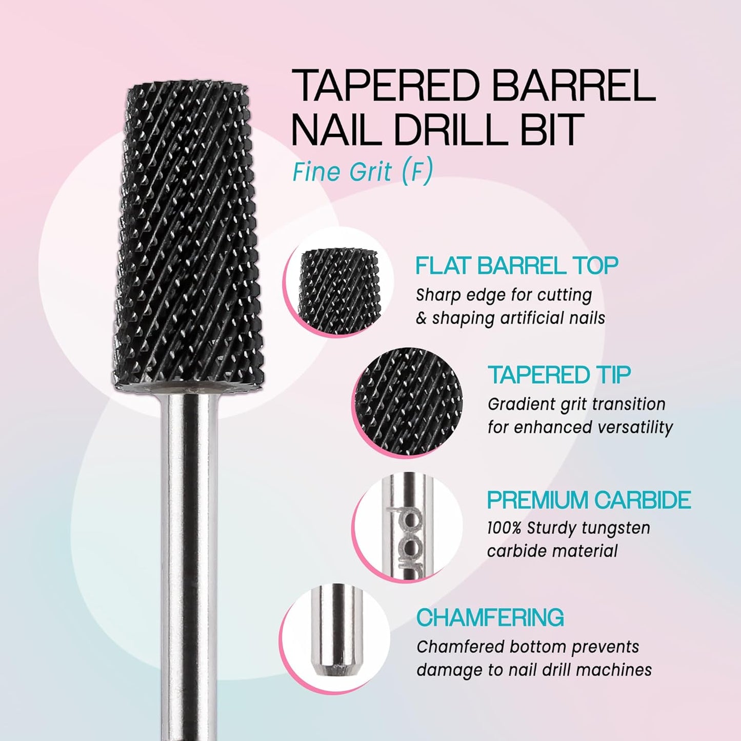 PANA Tapered Barrel Carbide 3/32" Shank Size - (Black, Fine Grit) - Fast remove Acrylic or Hard Gel Nail Drill Bit for Manicure Pedicure Salon Professional or Beginner