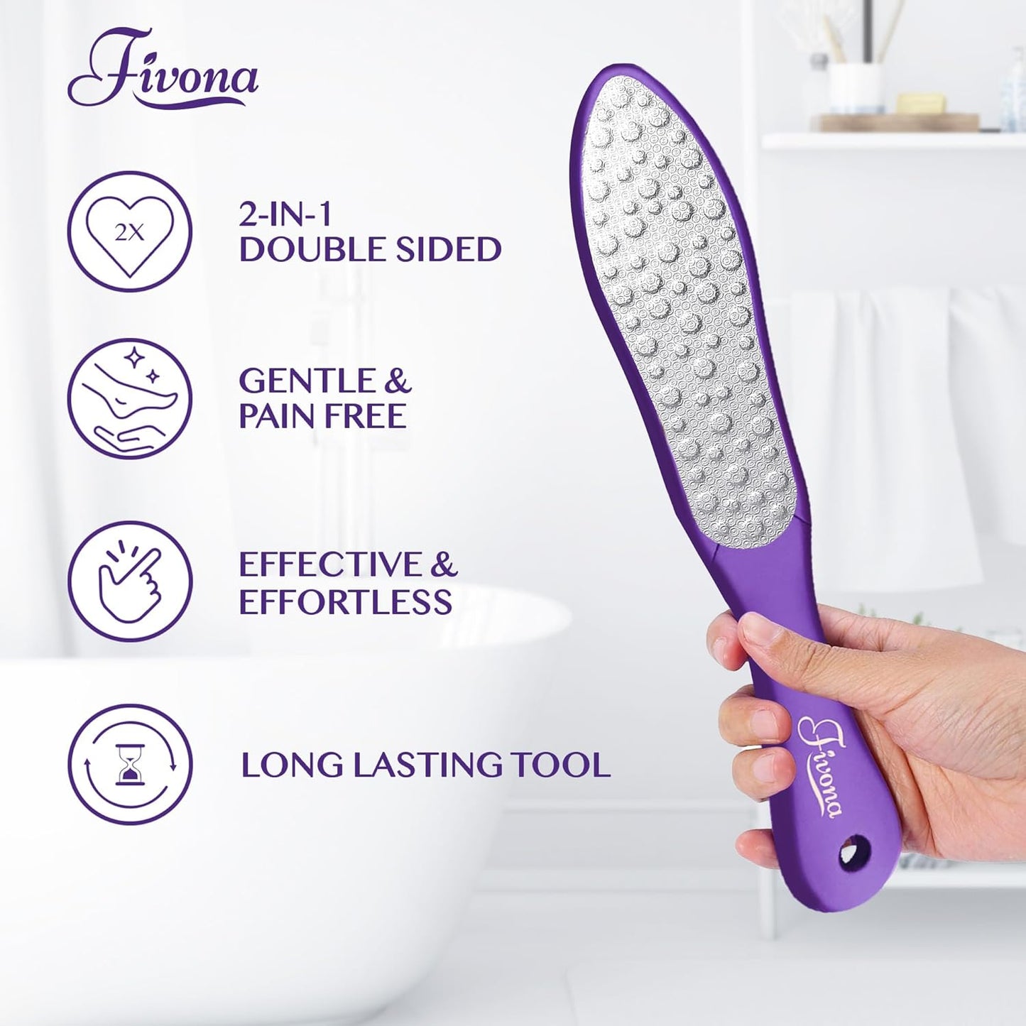 Fivona Foot File - Callus Remover, Double Sided Foot Rasp for Dry Heels, Feet Scrubber for Dead Skin, Foot Scraper for Corn Removal