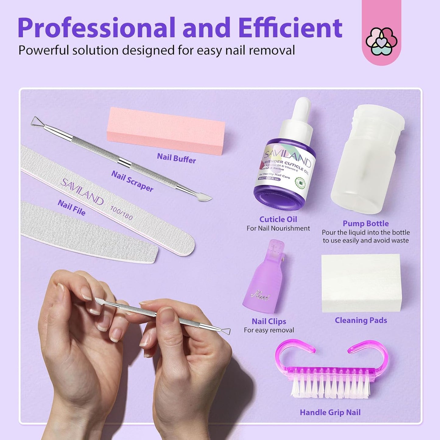 SAVILAND Pure Acetone Nail Polish Remover Kit: Gel Polish Remover with Professional Nail Polish Removal Tools Safe Gel Remover for Nails Fast & Easy Removal with Cuticle Oil Salon Home DIY 250 ML