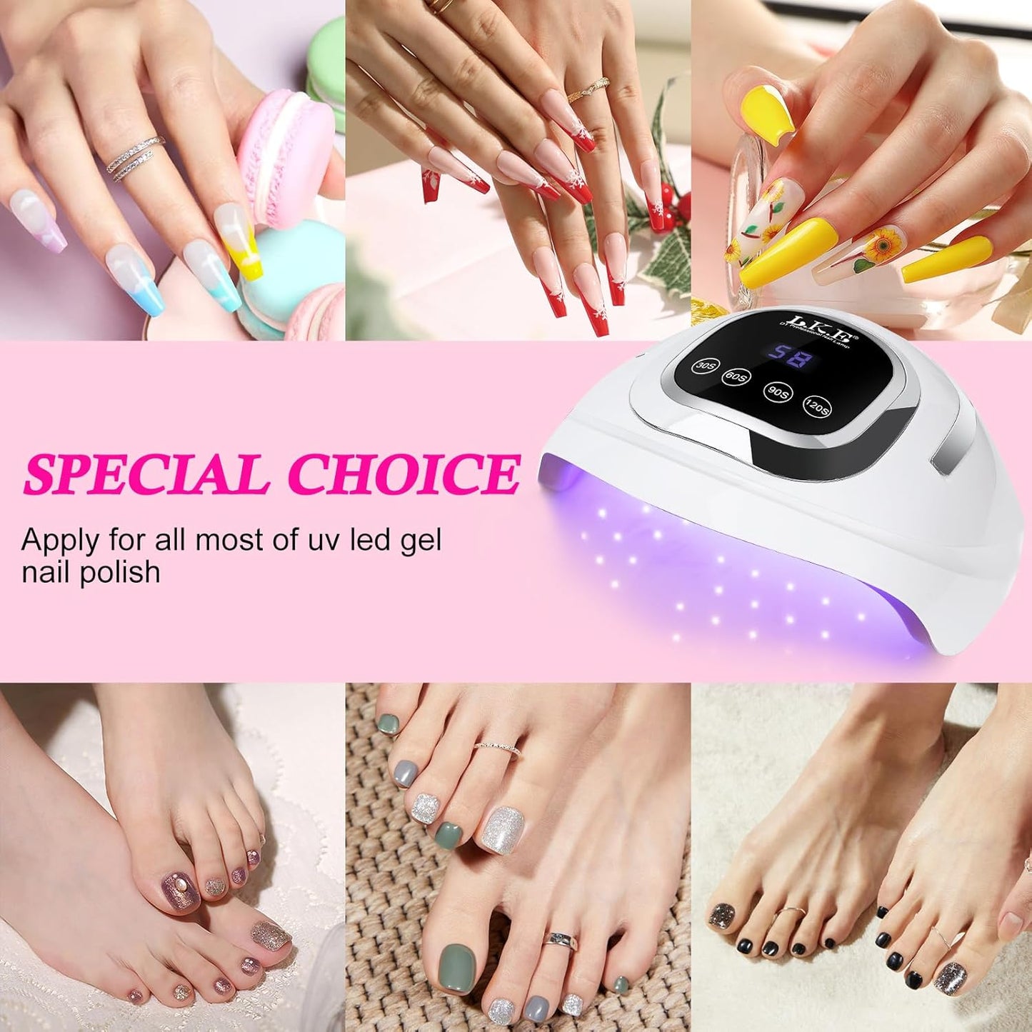 Wisdompark UV Nail Lamp 268W, UV Light for Gel Nails with 60pcs Beads, Professional LED Nail Lamp 4 Timers and Automatic Sensor Nail Dryer for Home Salon (Large)