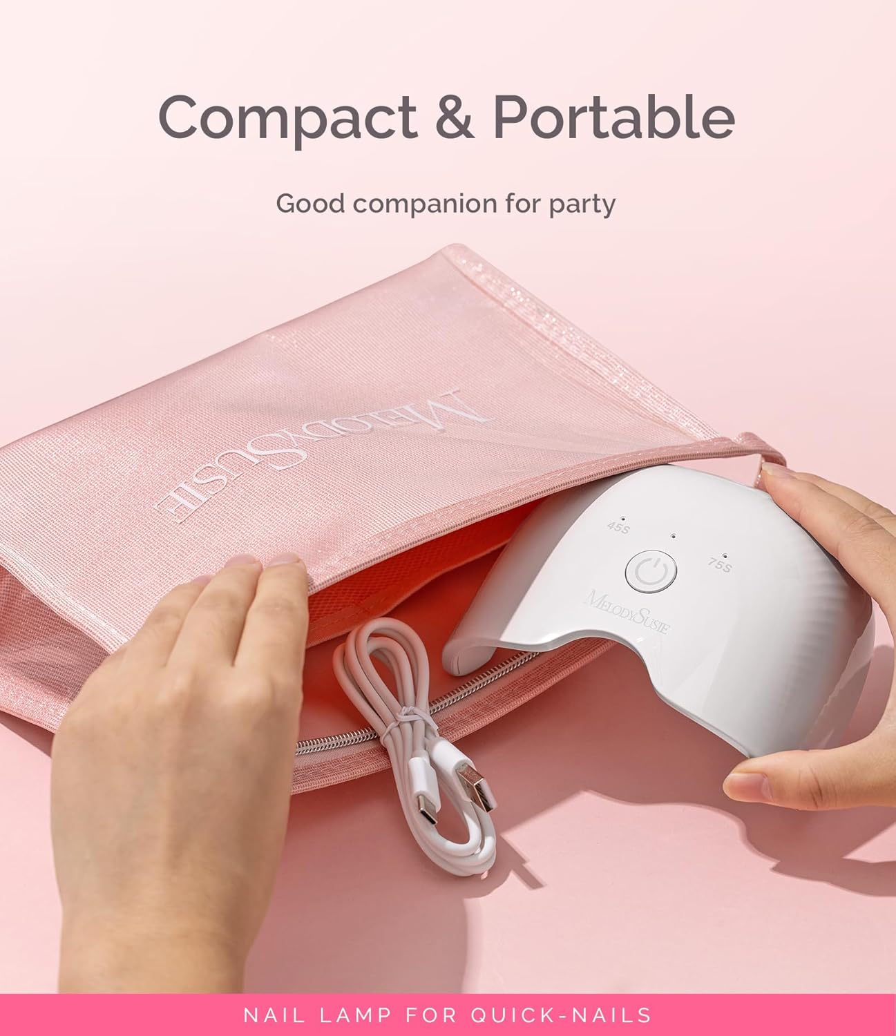 MelodySusie Small LED UV Nail Lamp with Lightweight Design, P-ART06F Nail Dryer with Simple Button Control Cures All Soft Gels at Home, Especially Half-Cured Gel, Base Coat & Top Coat White
