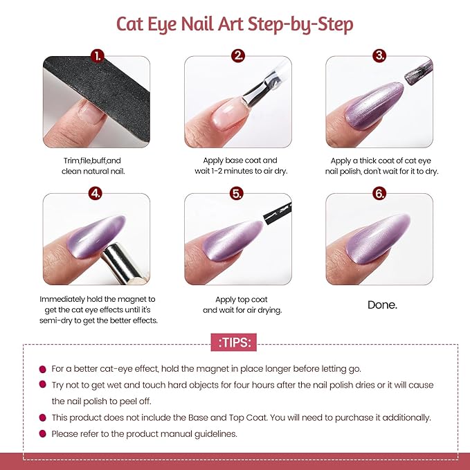 6 Colors 10ml Soft Mist Peach Gold Cat Eye Nail Polish with Magnet Stick Quick Dry Nail Polish for Women Salon DIY Nail Art
