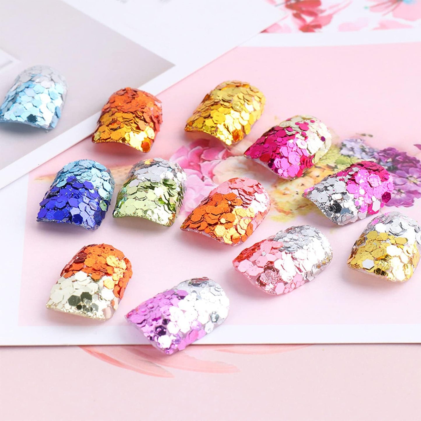 Mermaid Holographic Nail Sequins, 3D Hexagon Flakes Glitter Accessories Mirror Gradient Effect Nail Art Design Sparkly Acrylic Nails Powder for Women Girls Manicure Tips Charms Decoration (12 Colors)