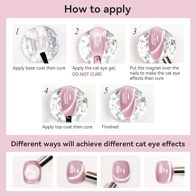 Cat Eye Gel Polish with Magnet, Magnetic Gel Nail Polish Glass Jelly Transparent Color UV Cateye Nail Polish for Nail Art DIY and Salon